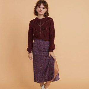 Marine Layer Ryan Midi Slip Skirt in Cabernet Ditsy Floral